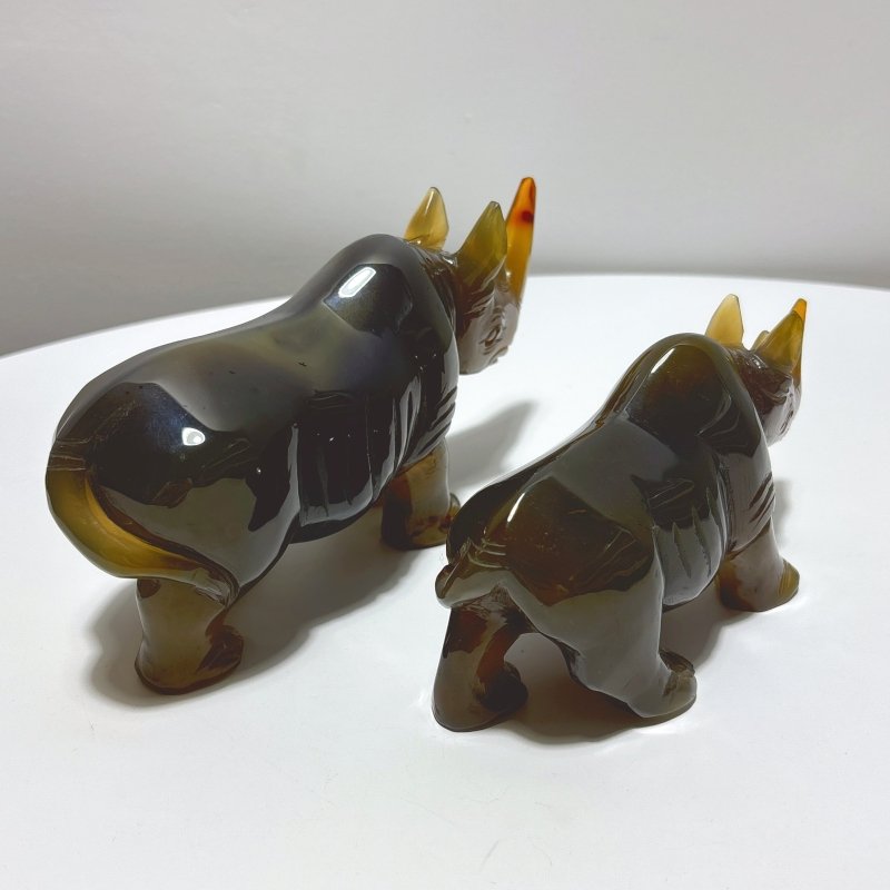 2 Pieces Beautiful Agate Rhino Carving - Wholesale Crystals