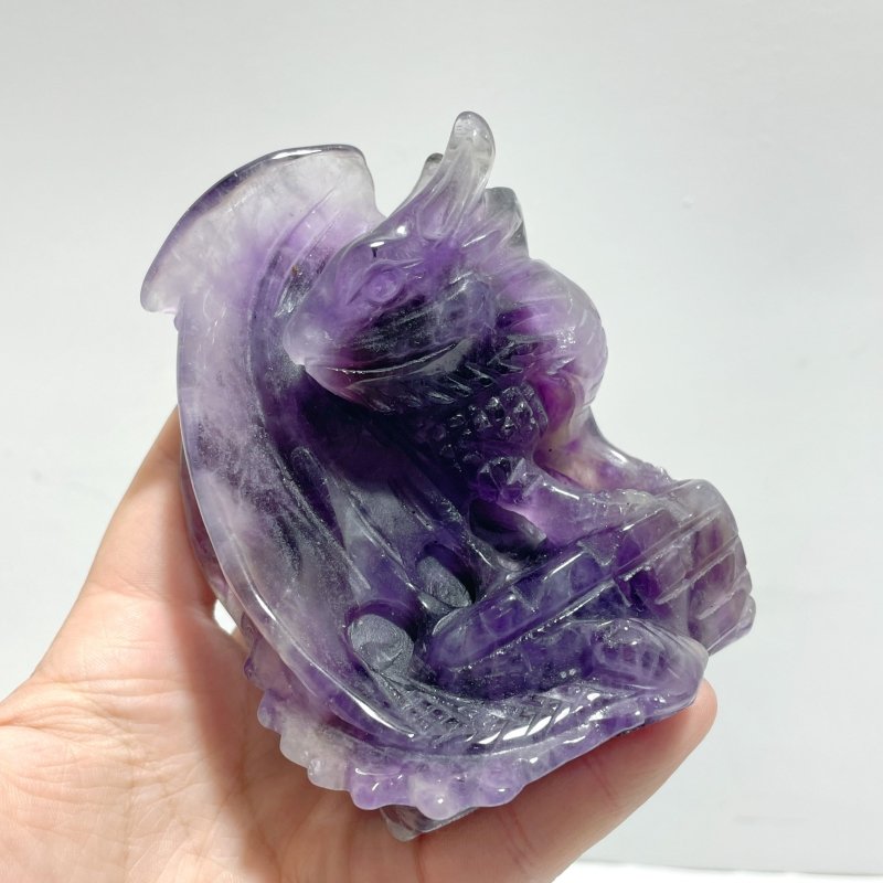2 Pieces Beautiful Chevron Amethyst Dragon Castle Carving - Wholesale Crystals