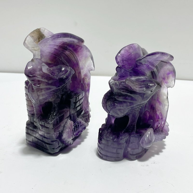 2 Pieces Beautiful Chevron Amethyst Dragon Castle Carving - Wholesale Crystals