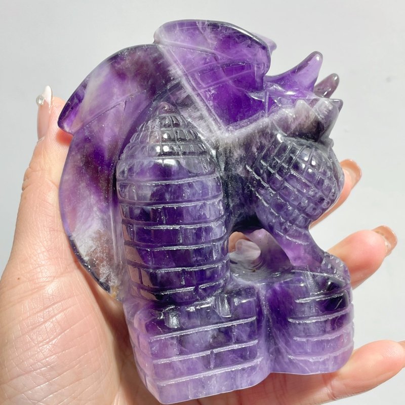 2 Pieces Beautiful Chevron Amethyst Dragon Castle Carving - Wholesale Crystals