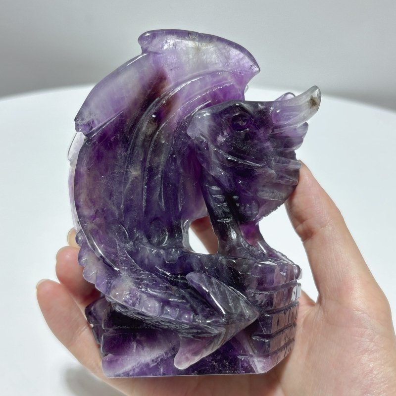 2 Pieces Beautiful Chevron Amethyst Dragon Castle Carving - Wholesale Crystals