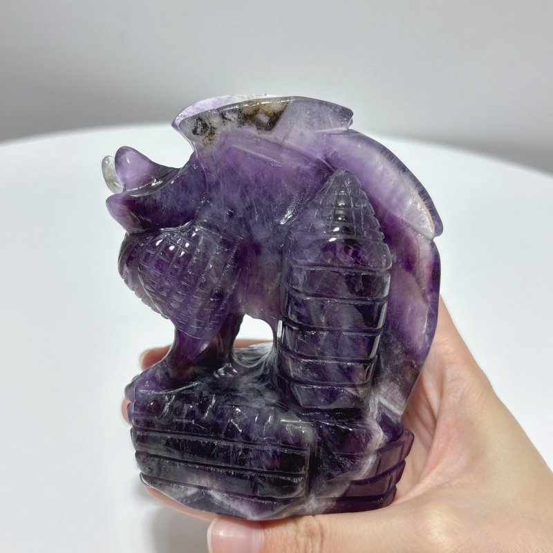 2 Pieces Beautiful Chevron Amethyst Dragon Castle Carving - Wholesale Crystals