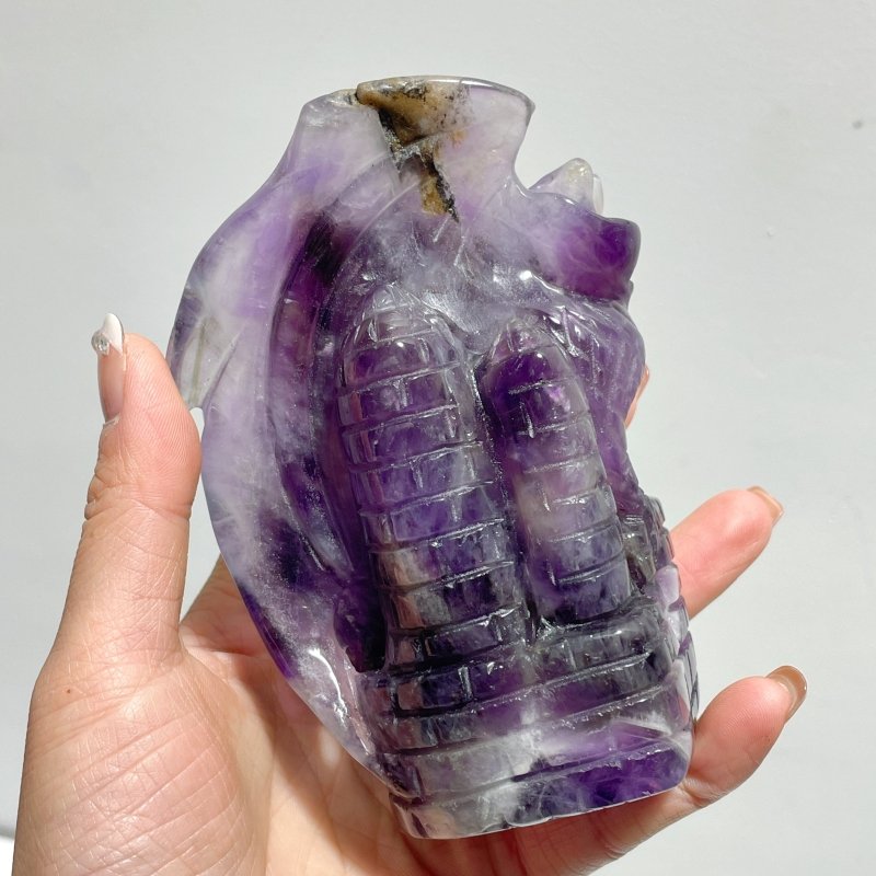 2 Pieces Beautiful Chevron Amethyst Dragon Castle Carving - Wholesale Crystals