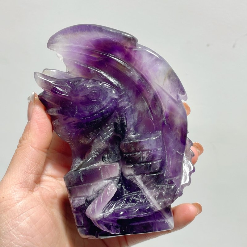 2 Pieces Beautiful Chevron Amethyst Dragon Castle Carving - Wholesale Crystals