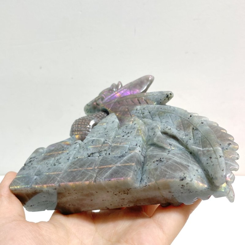 2 Pieces Beautiful Labradorite Flying Dragon Castle Carving -Wholesale Crystals