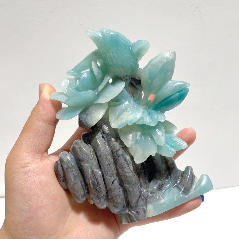 2 Pieces Caribbean Calcite Mixed Pyrite Birds&Flower Carving - Wholesale Crystals