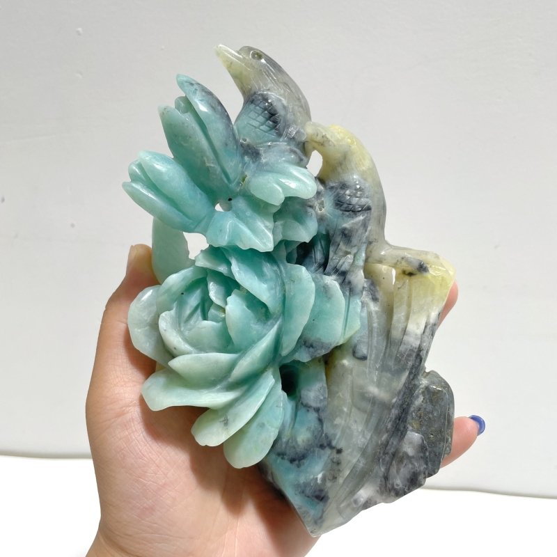 2 Pieces Caribbean Calcite Mixed Pyrite Birds&Flower Carving - Wholesale Crystals