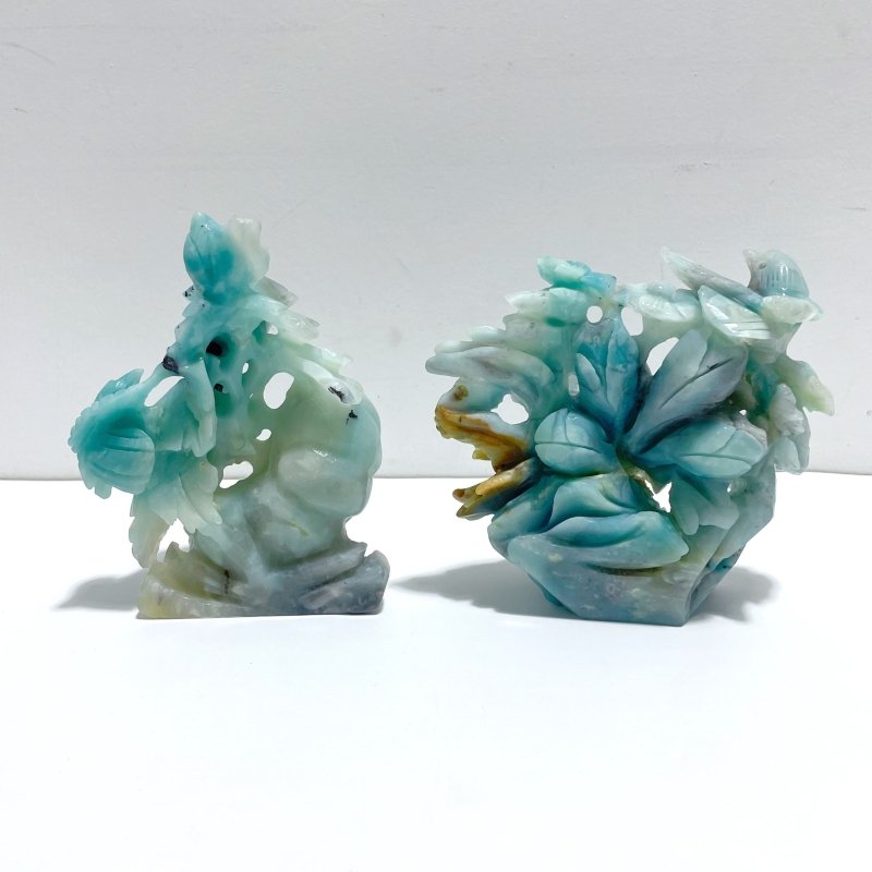 2 Pieces Caribbean Calcite Mixed Pyrite Birds&Flower Carving - Wholesale Crystals