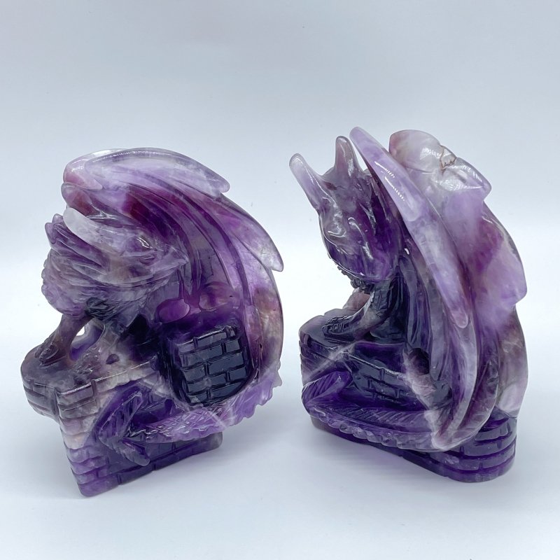 2 Pieces Chevron Amethyst Dragon Castle Carving - Wholesale Crystals