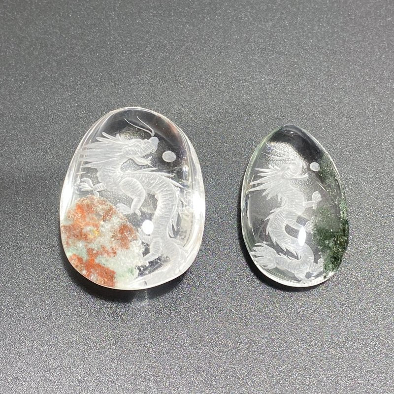 2 Pieces Chinese Dragon Garden Quartz Inner Scene Carving - Wholesale Crystals