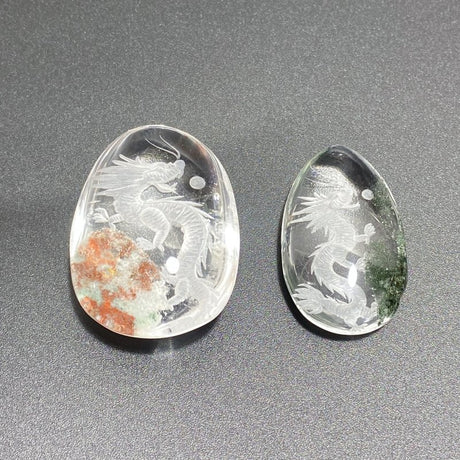 2 Pieces Chinese Dragon Garden Quartz Inner Scene Carving - Wholesale Crystals