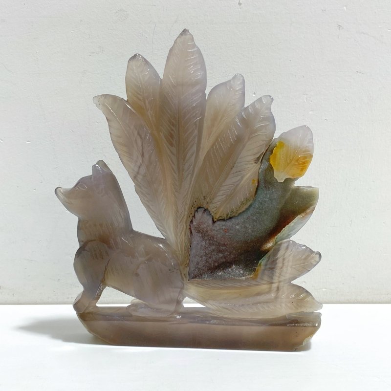 2 Pieces Geode Druzy Agate Nine-tailed Fox Carving -Wholesale Crystals