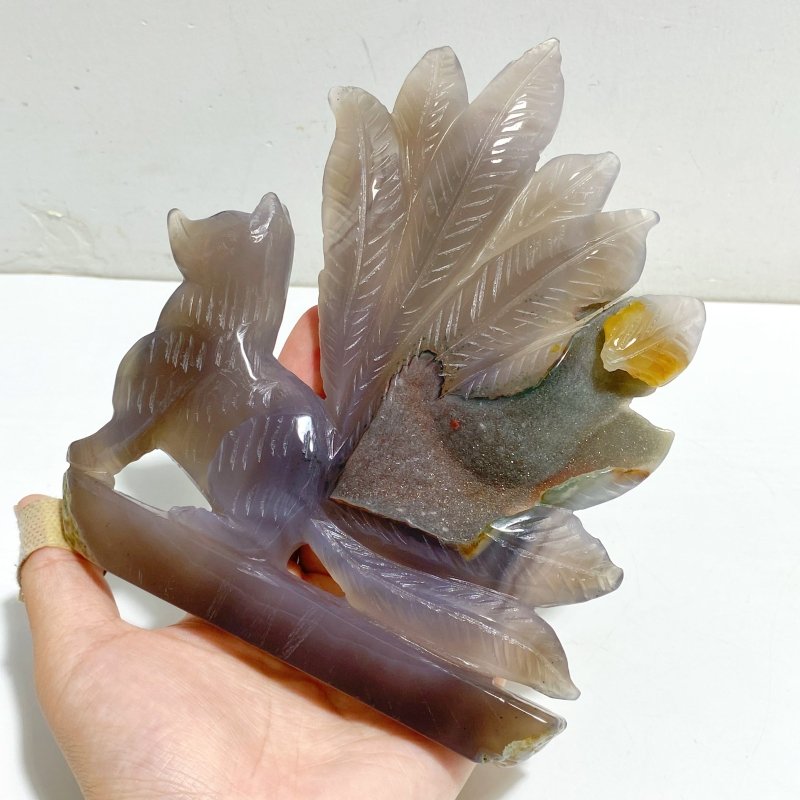 2 Pieces Geode Druzy Agate Nine-tailed Fox Carving -Wholesale Crystals