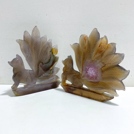 2 Pieces Geode Druzy Agate Nine-tailed Fox Carving -Wholesale Crystals