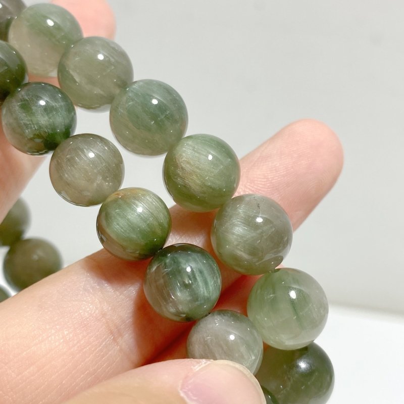2 Pieces Green Rutile Quartz Cat Eye Flash Bracelets -Wholesale Crystals