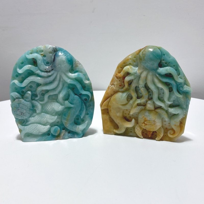 2 Pieces High Quality Caribbean Calcite Sea Animals Carving - Wholesale Crystals