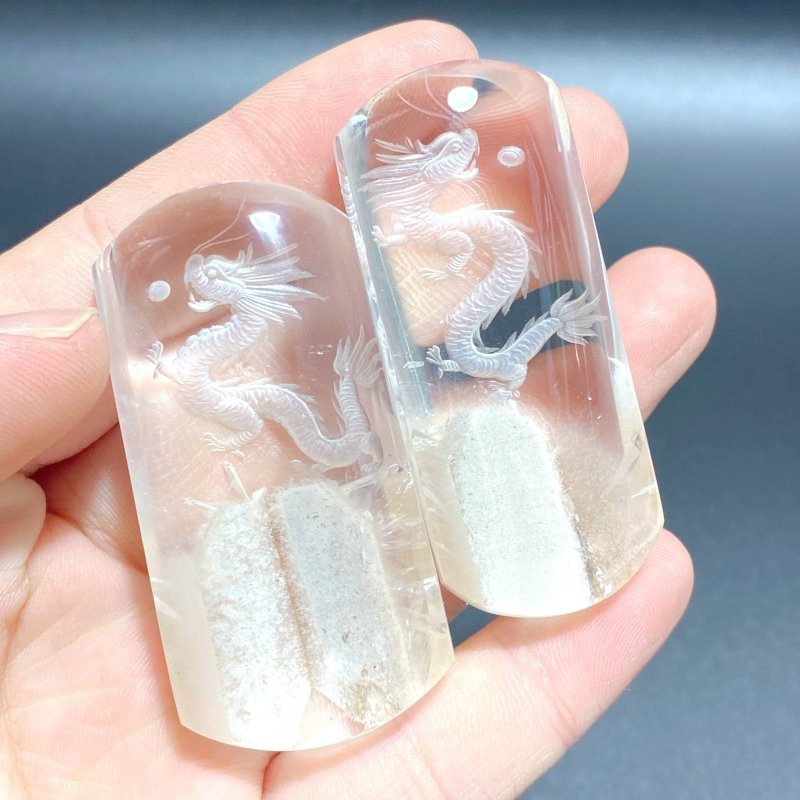 2 Pieces High Quality Chinese Dragon Garden Quartz Inner Scene Carving - Wholesale Crystals