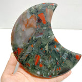 2 Pieces Large Africa Blood Stone Moon Carving With Stand - Wholesale Crystals