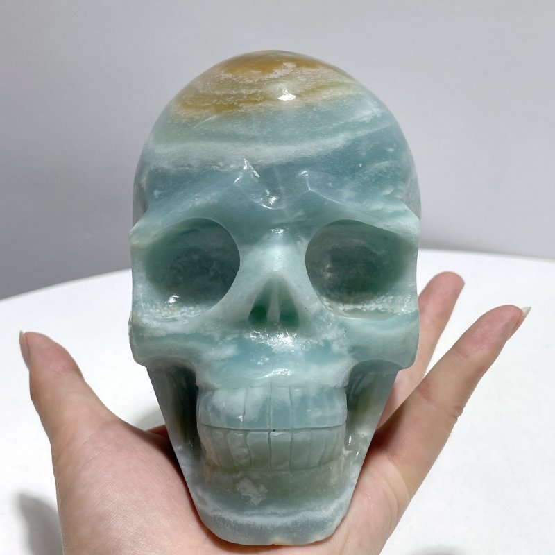 2 Pieces Large Caribbean Calcite Skull Carving - Wholesale Crystals