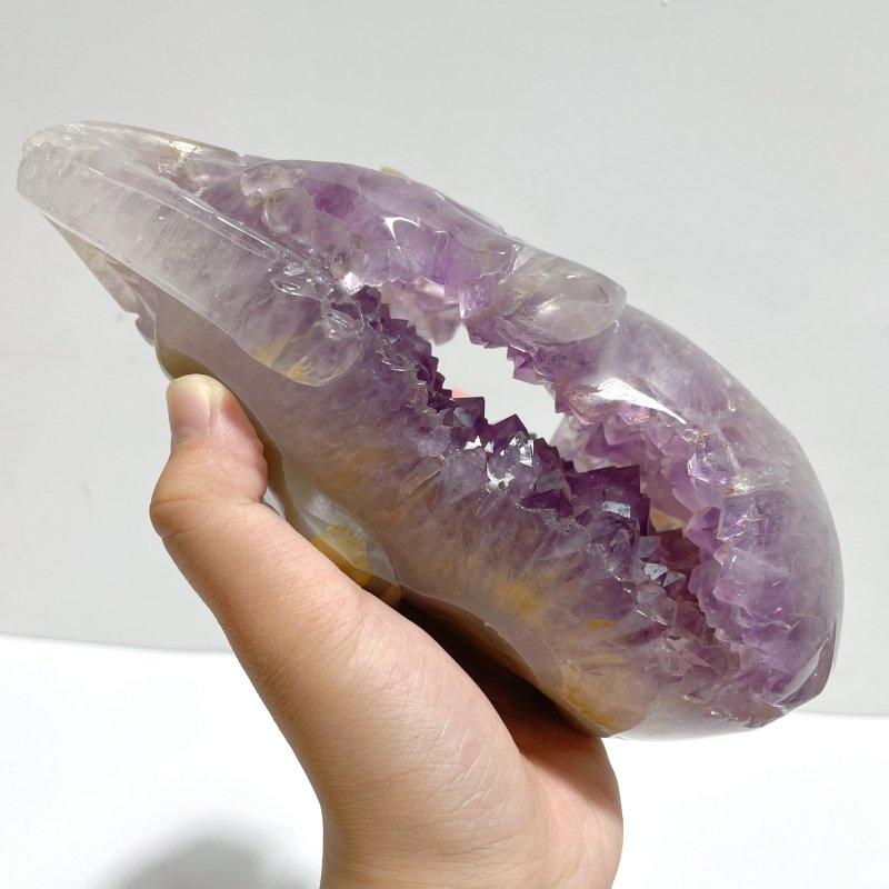 2 Pieces Large Geode Druzy Amethyst Mixed Agate Elephant Carving - Wholesale Crystals