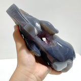 2 Pieces Large Geode Druzy Amethyst Mixed Agate Elephant Carving - Wholesale Crystals