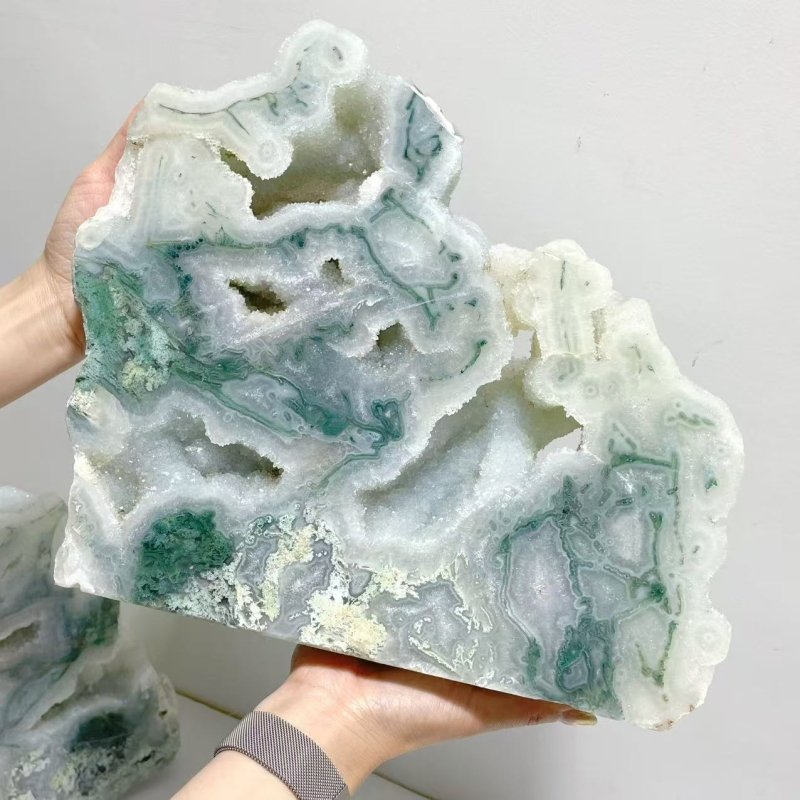 2 Pieces Large Geode Druzy Moss Agate Tower Home Decor - Wholesale Crystals