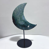 2 Pieces Large Moss Agate Moon Carving With Stand - Wholesale Crystals