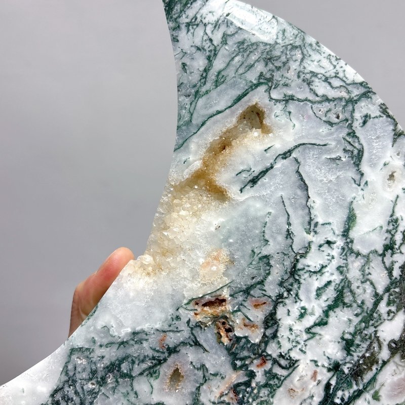 2 Pieces Large Moss Agate Moon Carving With Stand - Wholesale Crystals