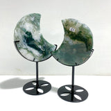 2 Pieces Large Moss Agate Moon With Stand Home Decor - Wholesale Crystals
