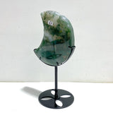 2 Pieces Large Moss Agate Moon With Stand Home Decor - Wholesale Crystals