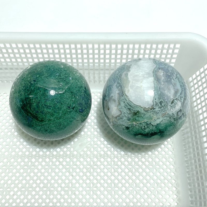 2 Pieces Large Moss Agate Spheres(13 - 14CM) - Wholesale Crystals
