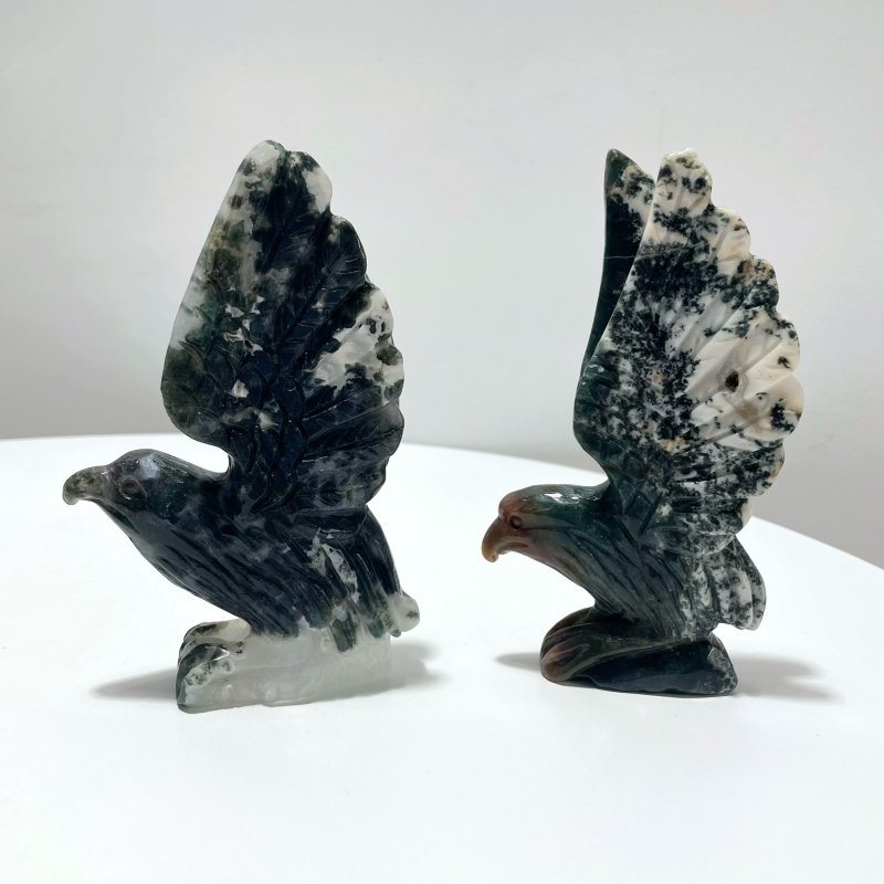 2 Pieces Moss Agate Eagle Carving - Wholesale Crystals