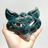 2 Pieces Moss Agate Fox Mask Carving With Stand - Wholesale Crystals