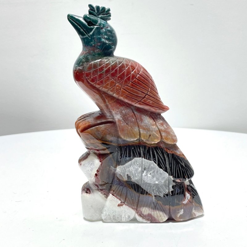 2 Pieces Ocean Jasper Peacock Peafowl Carving - Wholesale Crystals