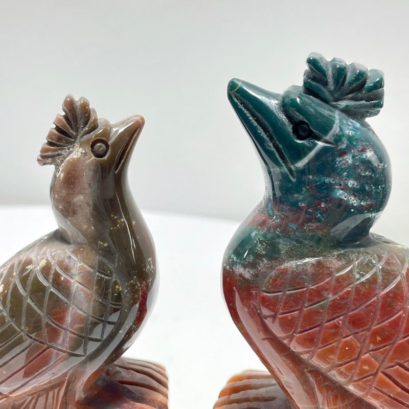 2 Pieces Ocean Jasper Peacock Peafowl Carving - Wholesale Crystals