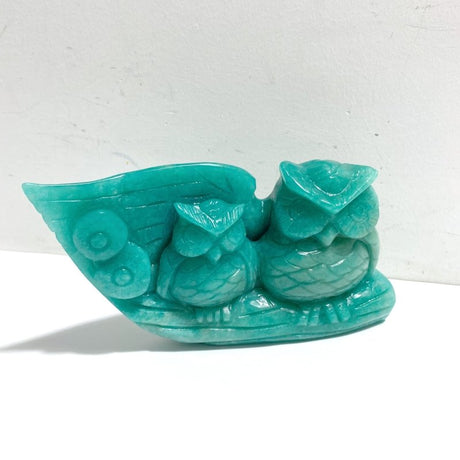 2 Pieces Owl Carving Amazonite Caribbean Calcite - Wholesale Crystals