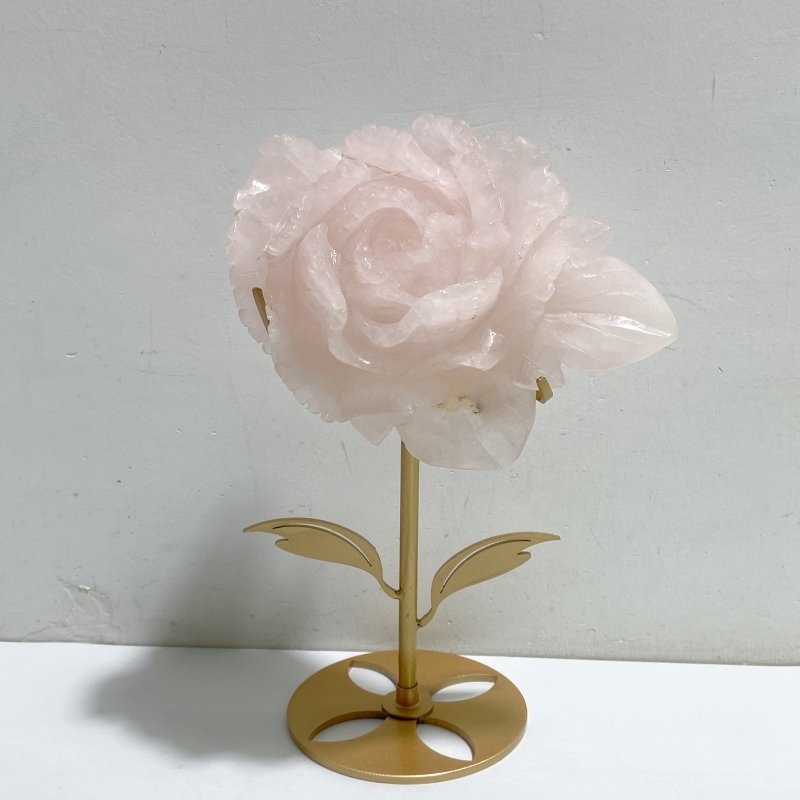 2 Pieces Rose Quartz Flower Carving With Stand -Wholesale Crystals