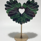 2 Pieces Ruby Zoisite Stone Feather Heart Carving With Stand - Wholesale Crystals