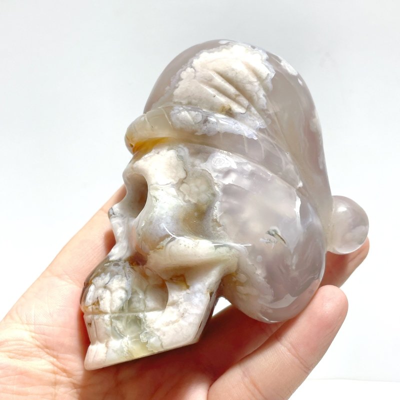 2 Pieces Sakura Flower Agate Christmas Hat Skull Carving - Wholesale Crystals