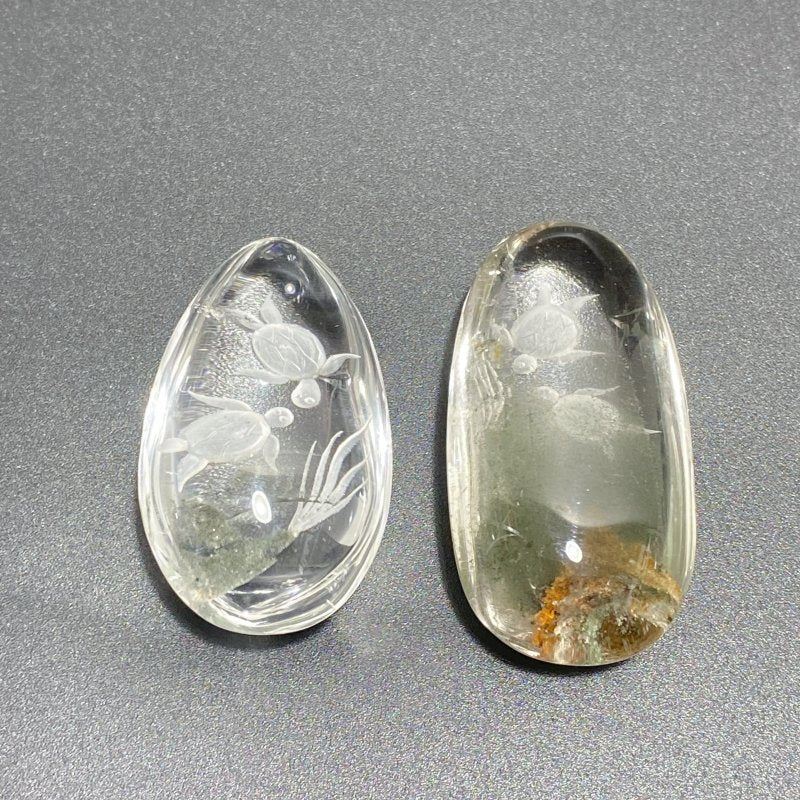 2 Pieces Sea Turtle Garden Quartz Inner Scene Carving - Wholesale Crystals