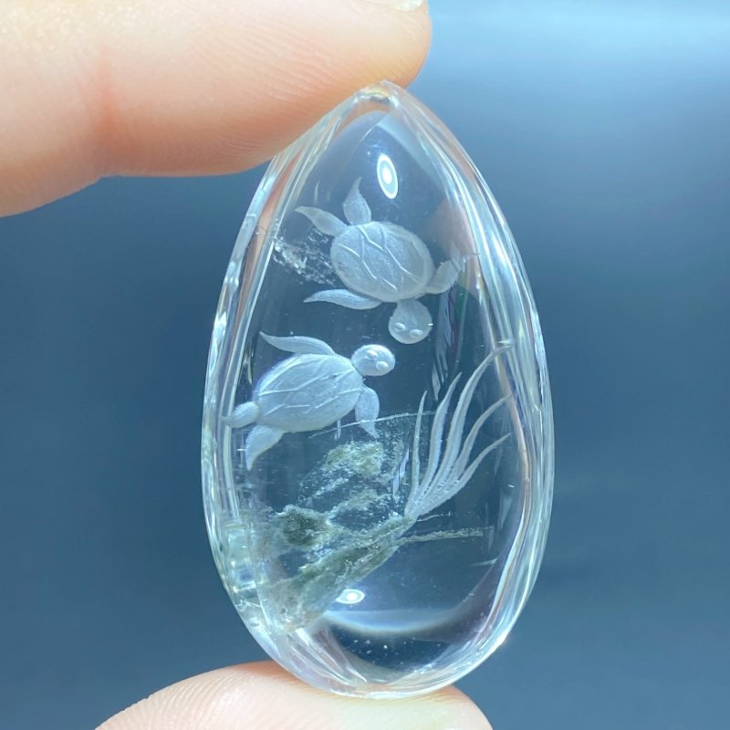 2 Pieces Sea Turtle Garden Quartz Inner Scene Carving - Wholesale Crystals