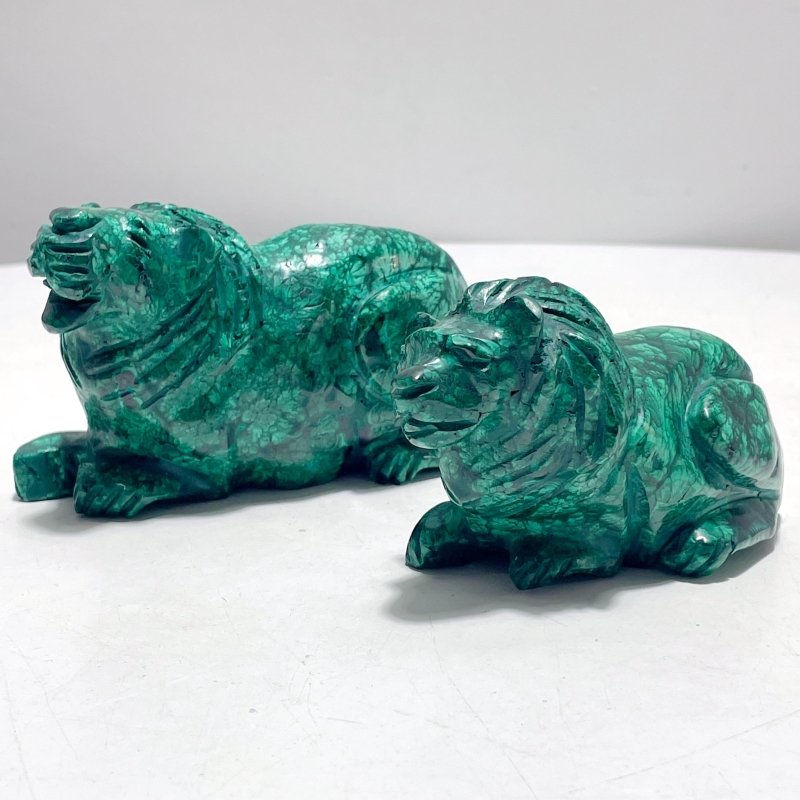2 Pieces Unique Malachite Lion Carving - Wholesale Crystals