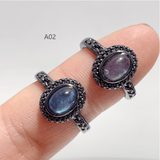 2 Styles Aquamarine Black Rings Wholesale - Wholesale Crystals