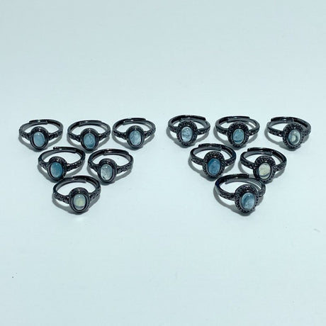 2 Styles Aquamarine Black Rings Wholesale - Wholesale Crystals