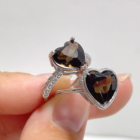 2 Types Cut Faceted Smoky Quartz Rings Heart Shape Wholesale - Wholesale Crystals