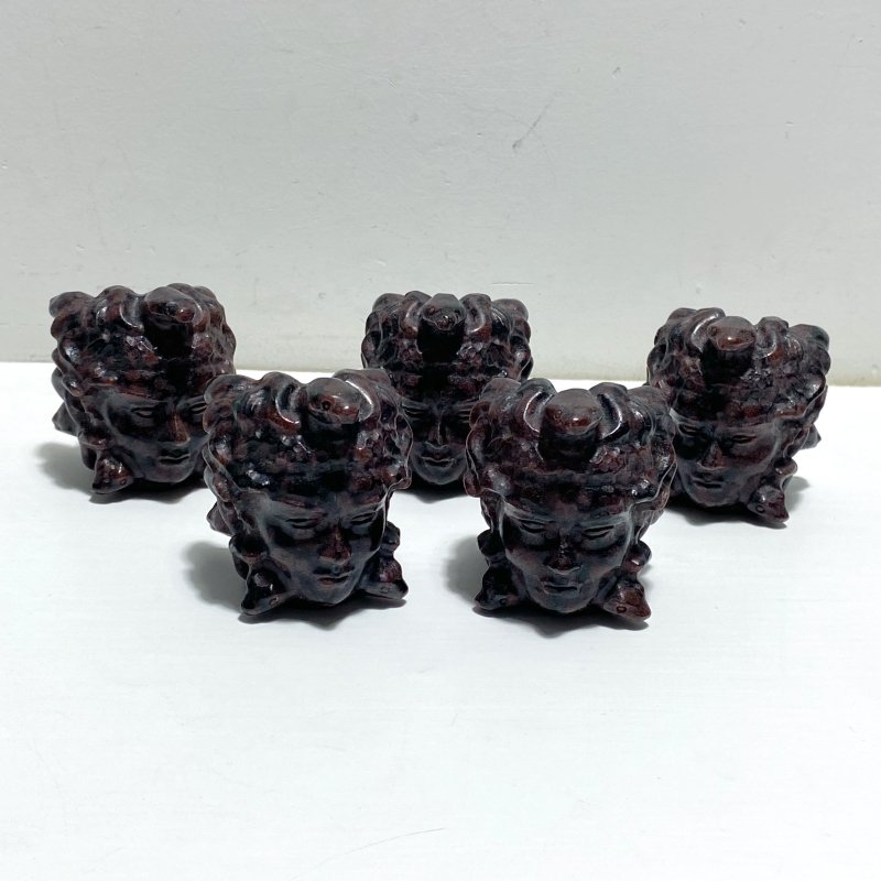 2 Types Medusa Carving Wholesale Garnet Larvikite - Wholesale Crystals