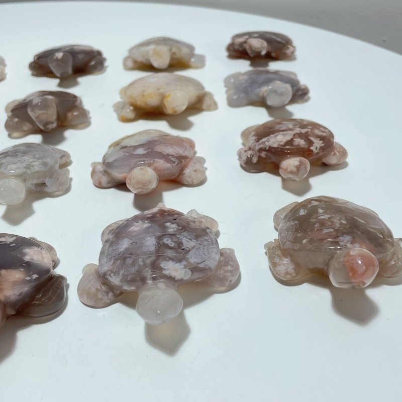 20 Pieces Beautiful Sakura Flower Agate Sea Turtle Carving - Wholesale Crystals