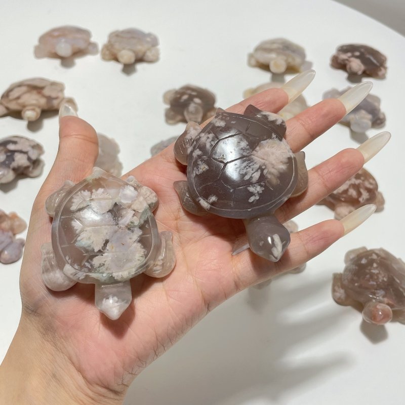 20 Pieces Beautiful Sakura Flower Agate Sea Turtle Carving - Wholesale Crystals