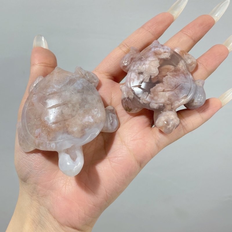 20 Pieces Beautiful Sakura Flower Agate Sea Turtle Carving - Wholesale Crystals