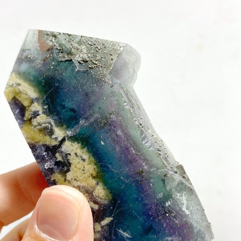 20 Pieces Blue Fluorite Mixed Pyrite Raw Side Tower Point -Wholesale Crystals